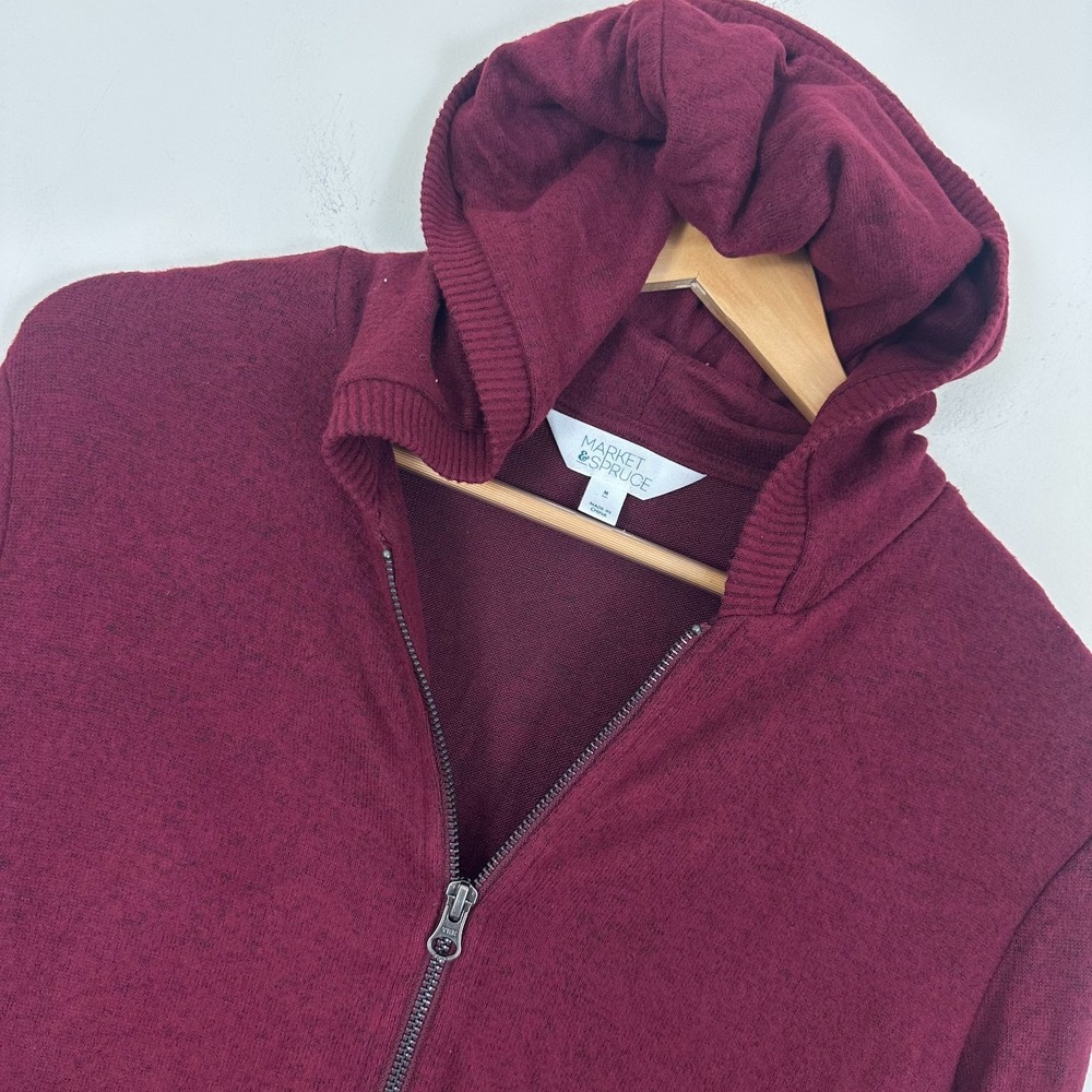 Market & Spruce Blakely Hoodie Burgundy Brushed Knit Full Zip Womens Medium